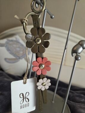 HOBO Leather Flower Bag Charm in Olive, Coral & Cream